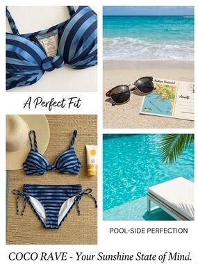 Coco Rave Blue Striped Push-Up Bikini Set - Size 32 A/B